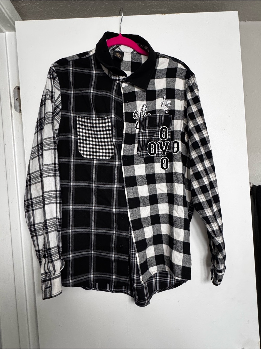 NWOT OVO Mixed Plaid Patchwork Flannel Shirt - Mens Medium